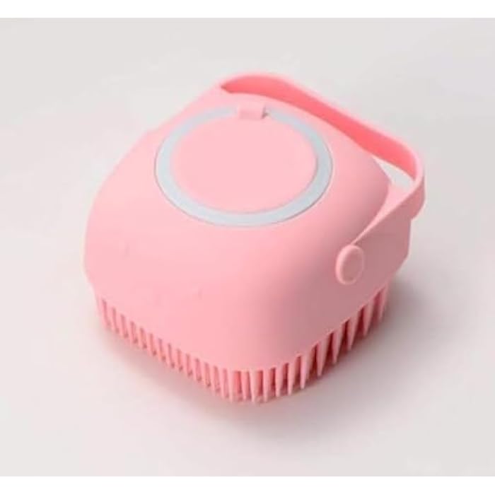 Silicone Bath Brush, Silicone Bath Loofah with Reservoir, Massage Brush and Exfoliating Bath and Shower Silicone with Soap Dispenser (Pink) - Image 1